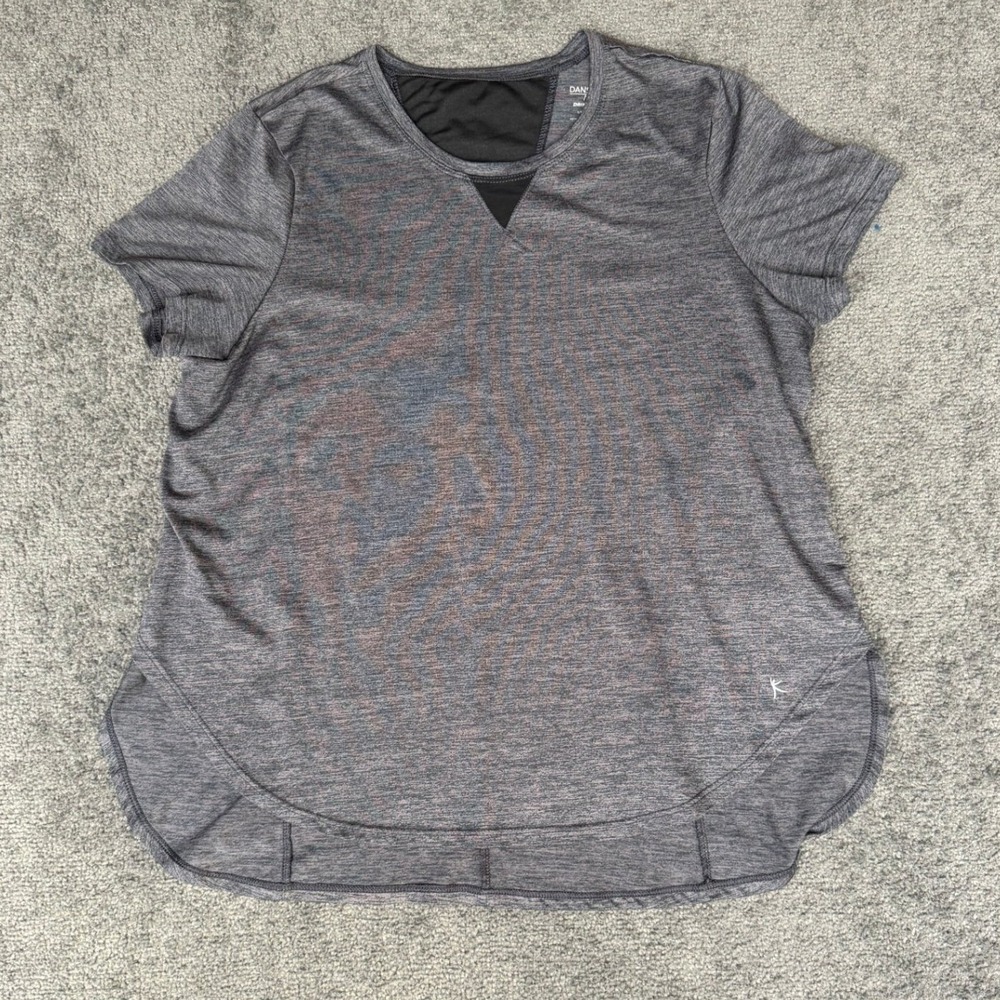 Danskin Now Dri-More Womens Large Black Soot Heather Mesh Back Activewear Top